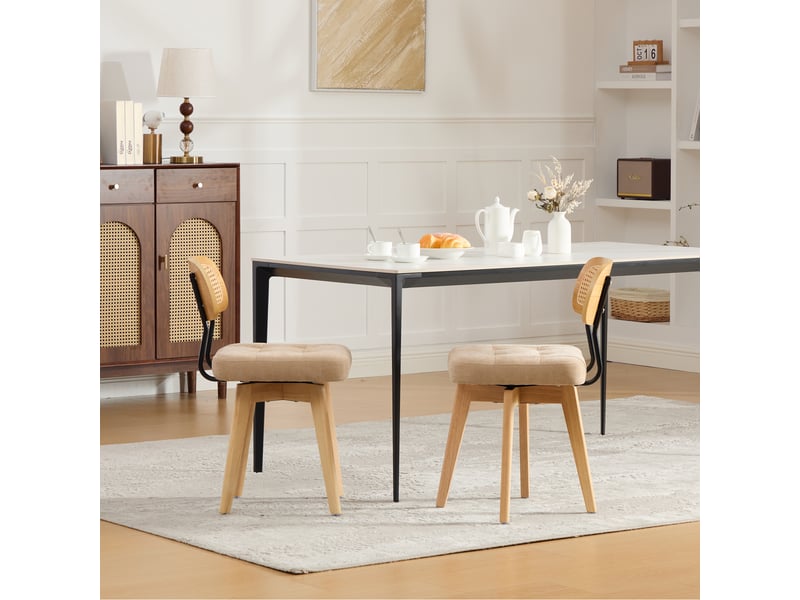  Lot de 2 chaises pivotantes 360° rotin et chenille taupe, h77 cm Fay Lum - Conforama D