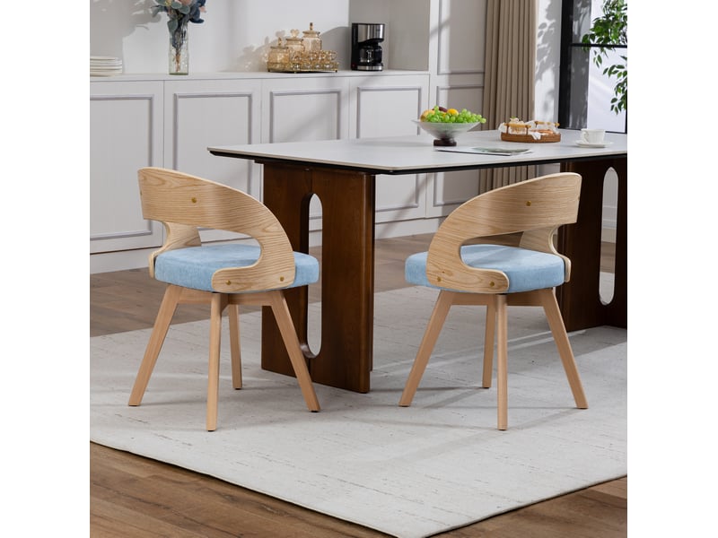  Lot de 2 chaise de salle à manger pivotante 44x41x75 cm bois, tissu lin bleu, dotée de coussin, confortable, meuble de salon  - Conforama E