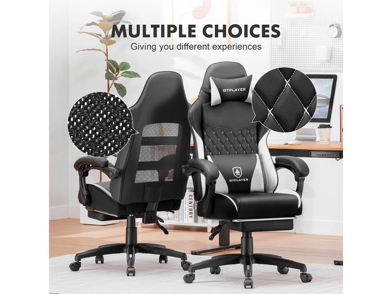  Gtplayer chaise de jeu avec double dossier, repose-pieds, housse amovible, 150kg, réglable - blanc GTP100-BLKWT - Conforama E