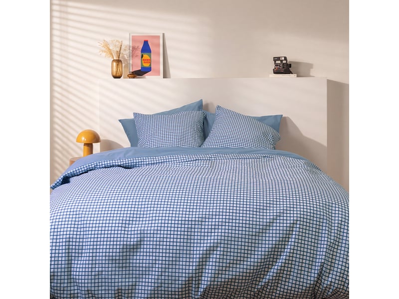 Parure de lit imprimée en percale de coton bio, taies rectangles, le vichy tartan - Conforama A