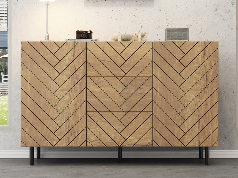 Buffet de 120 × 40 × 76 cm en aggloméré, armoires à casiers, commode avec 3 tiroirs et 2 portes pour le salon - Conforama B