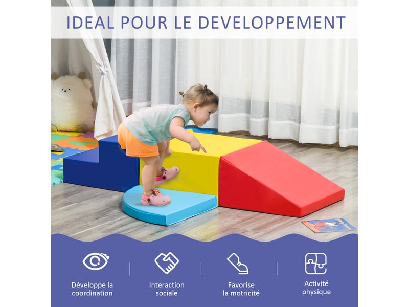 4 blocs de construction xl - modules de motricité - jouets éducatifs - parcours motricité enfant mousse epe polyuréthane, bleu, jaune, rouge - Conforama D