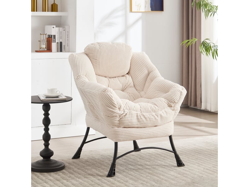  Fauteuil de détente avec repose-pieds blanc  chaise de lecture ergonomique en flanelle avec poche latérale pour petit espace  - Conforama D
