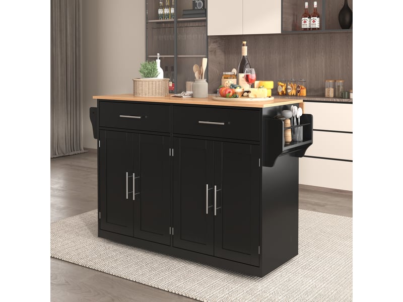  Desserte roulante,chariot de cuisine en mdf avec 4 portes,2 tiroirs,plateau pliable,roulettes et pieds en bois interchangeables,noir desserte noir - Conforama B