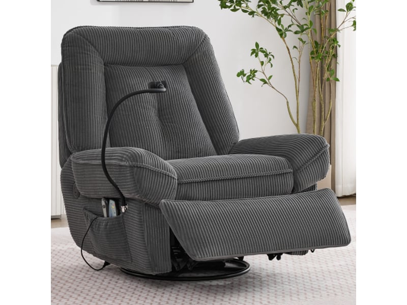  Fauteuil électrique - fauteuil de massage chauffage - inclinable - pivotant à 360° - avec port usb - gris  - Conforama B