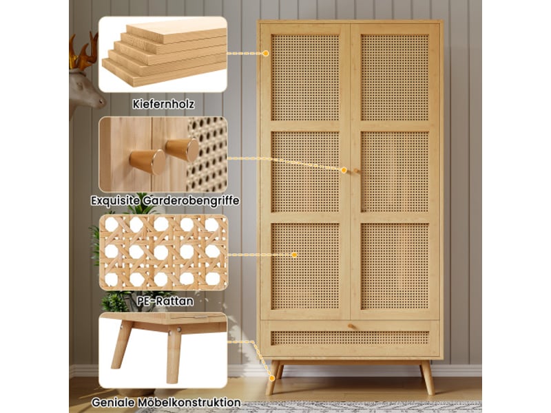  Armoire - zevkor - 90×45×183 cm - 2 portes - tringle intérieure - panneaux effet rotin  - Conforama C