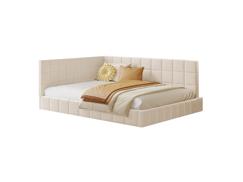  Lit banquette 140 x 200 cm beige en tissu, convertible en canapé avec sommier  - Conforama A