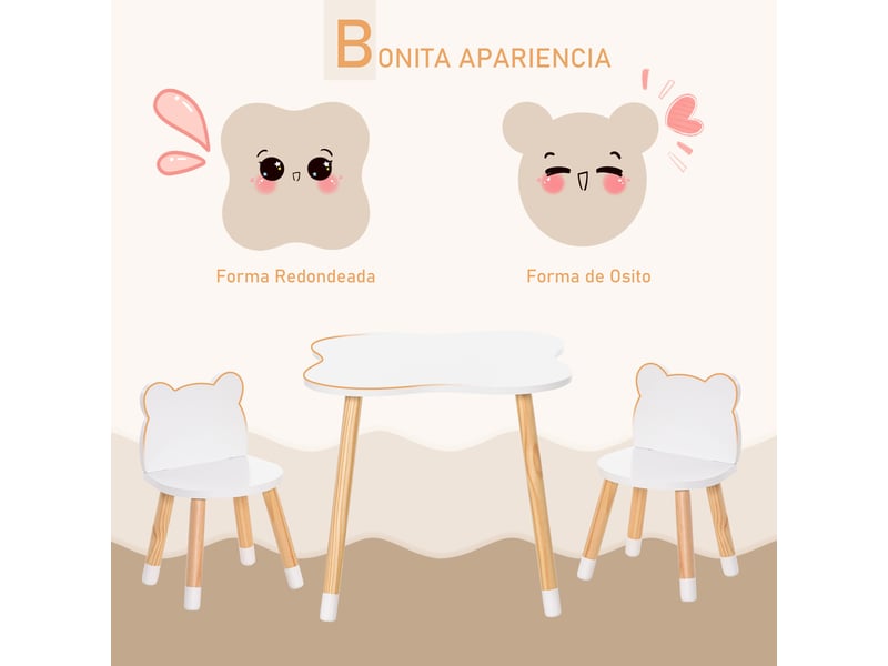  Ensemble table et chaises en bois pour enfants, mobilier pour salle de jeux et chambre, naturel et blanc  - Conforama E