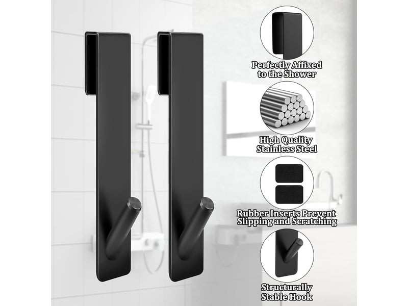  4 pièces crochet paroi douche, crochets de porte de douche en acier inoxydable, serviette sans perçage, accroche salle de bai, noir  - Conforama D