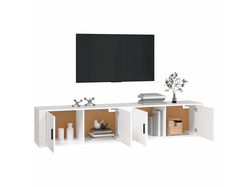  Lot de 2 meuble tv mural, meuble tv suspendu blanc 100x34,5x40 cm  - Conforama C