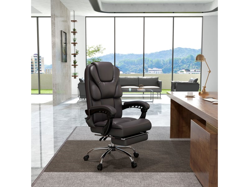  Chaise de bureau massante à six points, fauteuil inclinable à 120 degrés marron  - Conforama D