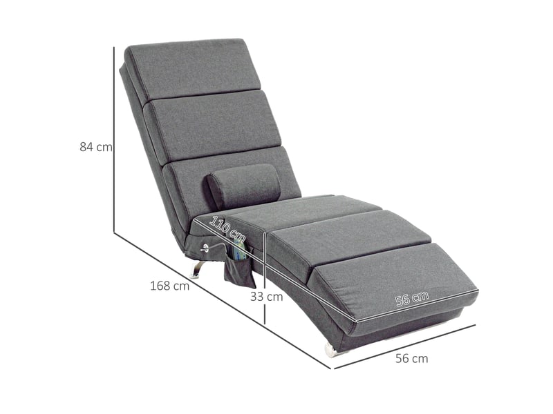  Fauteuil de massage et chauffage, fauteuil de relaxation, 56x168x84cm, gris  - Conforama E