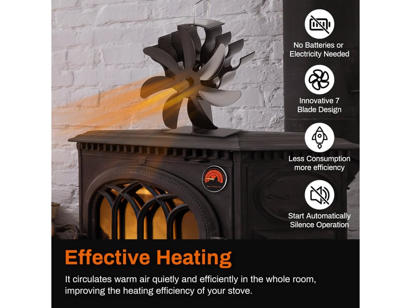Ventilateur thermique, silencieux, distribution efficace de la chaleur pour poêle à bois, bûcheron domestique, noir - Conforama C