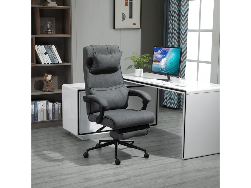  Chaise de bureau ergonomique réglable en hauteur avec accoudoirs et repose-pieds, 66 x 70 x 115-123 cm, grise  - Conforama C