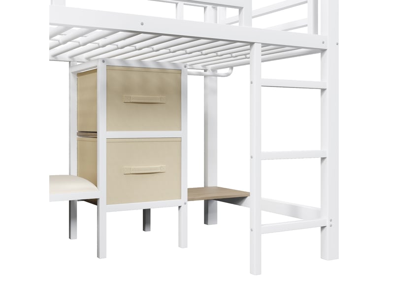  Lit mezzanine 200×90 cm avec rangement textile, éclairage led multicolore et coussin d’assise, sans matelas, en métal  - Conforama E