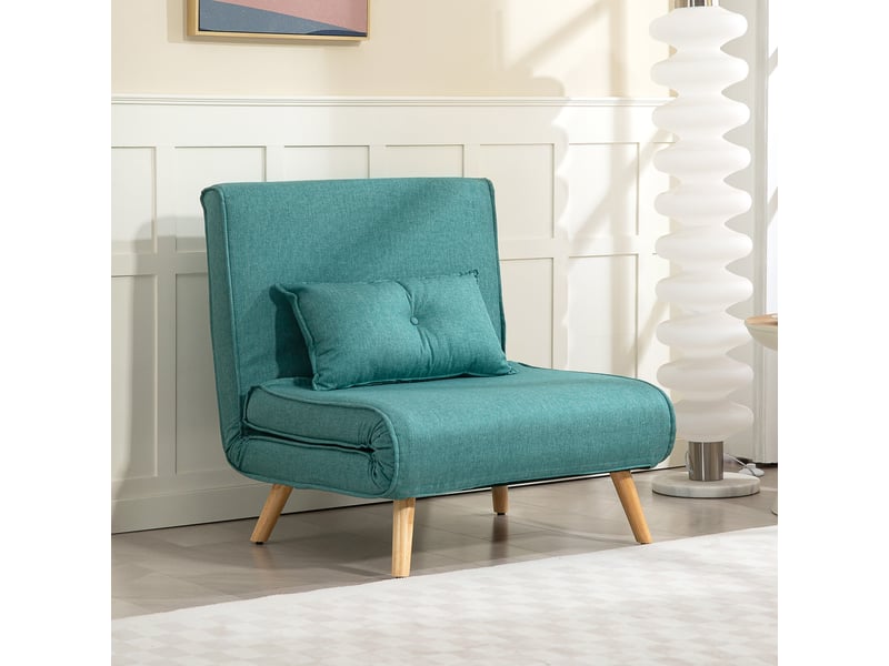 Fauteuil convertible style nordique - fauteuil lit chaise longue 3 en 1 - dossier inclinable - bois tissu turquoise - Conforama B