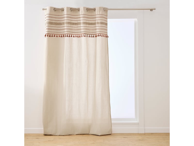  Rideau à œillets 140 x 240 cm cotonpolyester top tissé pompons stripe 1613146 - Conforama A