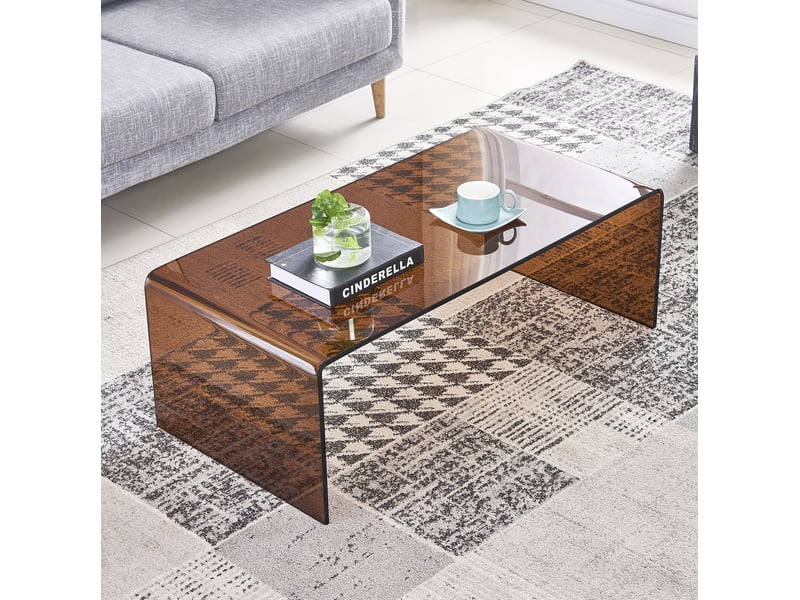  Table basse en verre trempé cintré marron homvra  - Conforama C