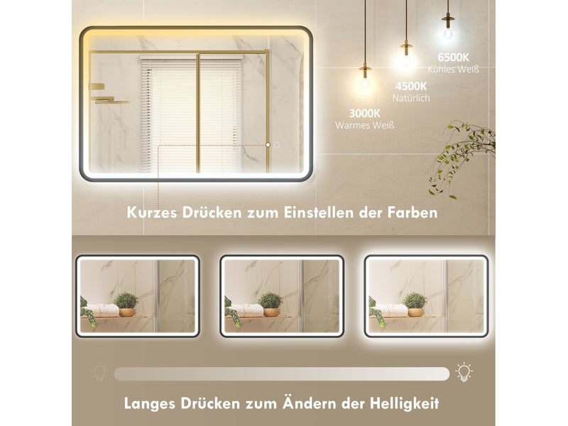  Miroir de salle de bains led 90x60 cm dimmable noir  - Conforama E