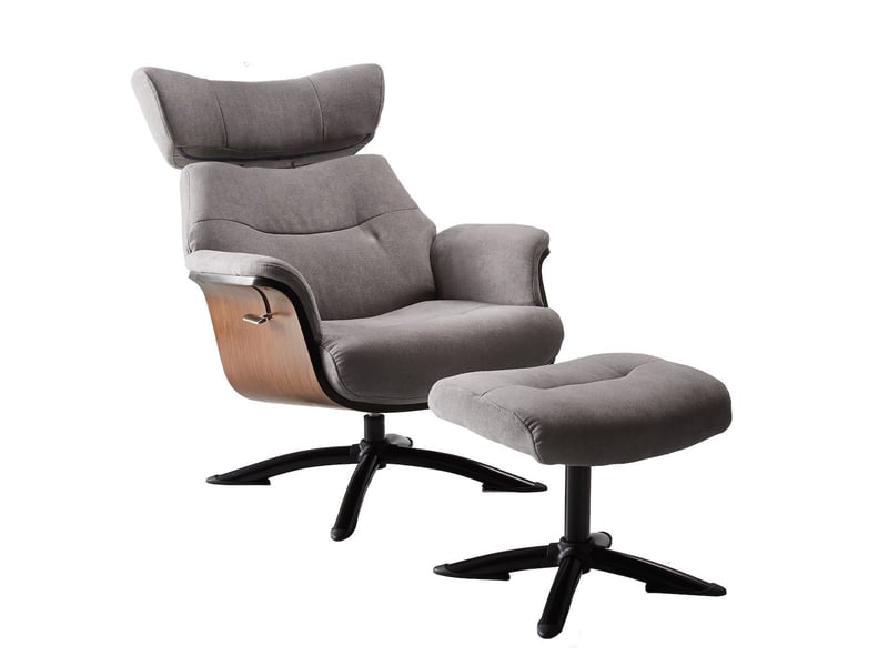  Fauteuil relax manuel pivotant + repose-pieds bois et tissu gris - nakano NAKANO - Conforama C
