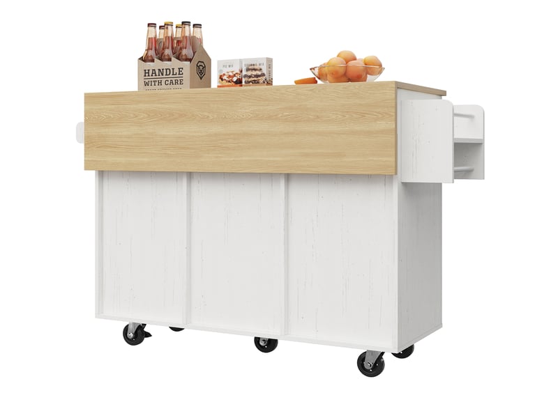  Île de cuisine en chêne massif – buffet, tables extensibles, chariot de service, étagères réglables  - Conforama E