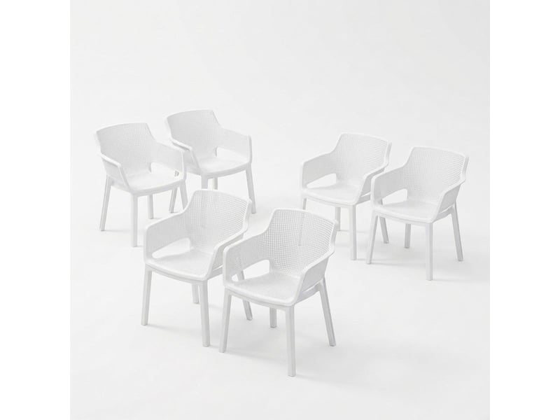 Lot de 6 chaises avec accoudoirs intérieur extérieur elisa chair - blanc - Conforama A