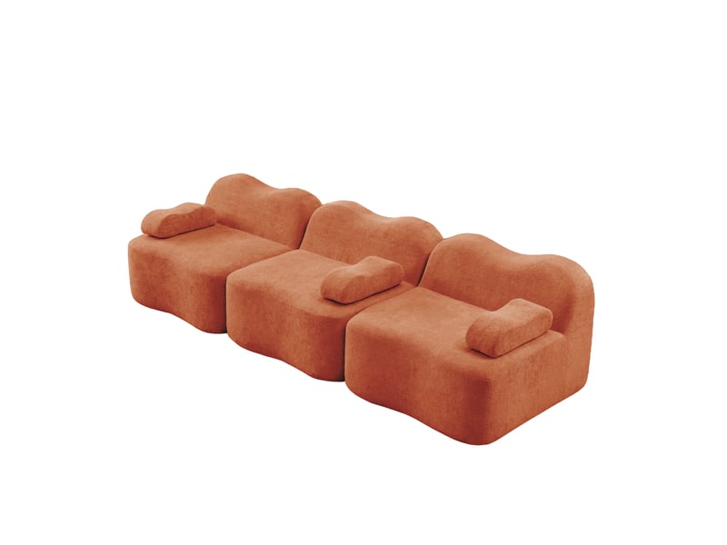  Canapé modulaire 3 places en velours orange, forme ondulée et assise profonde pour un salon accueillant  - Conforama A