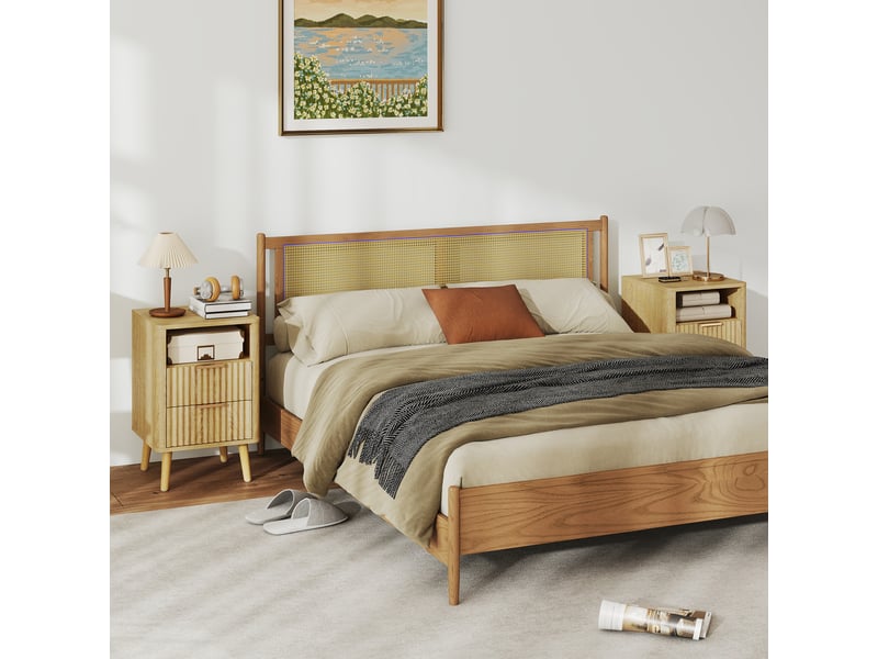 Lot de 2 tables de chevet aosenyunzhou avec 2 tiroirs et niche ouverte finition chêne pieds en pin 40x40x61 cm T1003-01-17324 - Conforama E