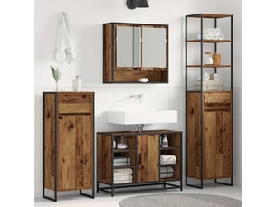 Cabinet de salle de bain, meuble de rangement bois ancien 40x30x100 cm