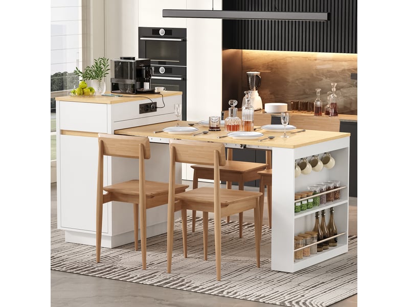  Table extensible îlot central avec rangement et roulettes 58-154 x 80,5 x 94 cm evryae  - Conforama C