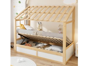 Lit cabane 90x200 cm <strong>HAVRYA</strong>  <strong></strong> coloris bicolore