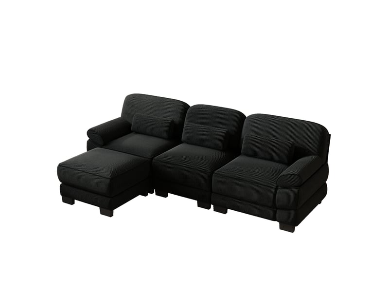  Canapé d'angle modulable 3 places en l 265x161x94 cm en velours côtelé noir  - Conforama A