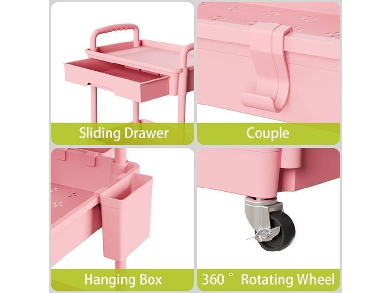  Chariot de service rose 3 niveaux 1 tiroir avec 3 paniers ventilés  - Conforama D