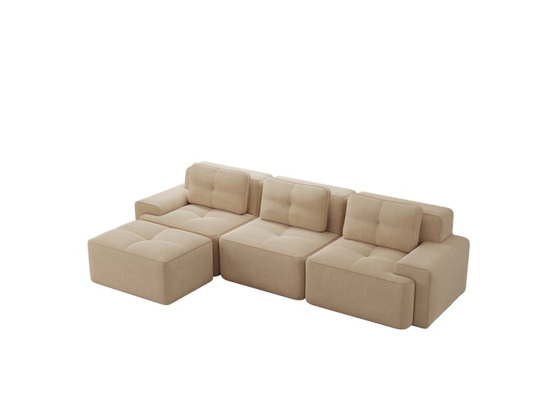  Canapé d'angle modulable ulevr 3 places avec pouf, sans montage, 293 x 177 cm, velours côtelé beige  - Conforama A
