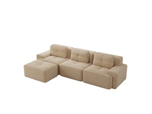 Canapé d'angle modulable ulevr 3 places avec pouf, sans montage, 293 x 177 cm, velours côtelé beige