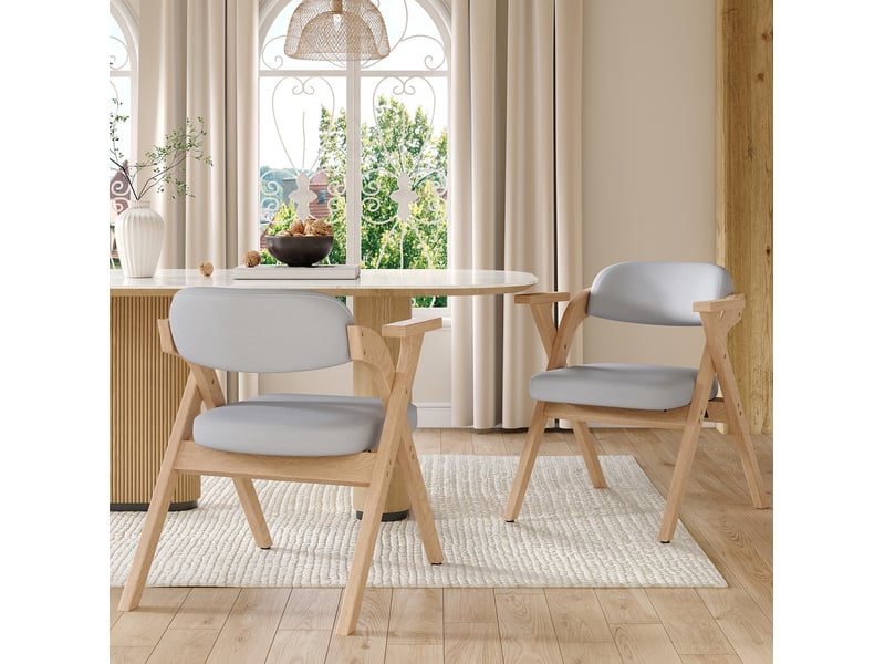  Chaises de salle à manger lot de 2 pliantes avec accoudoirs - lpospi - structure en bois massif, lin gris  - Conforama B