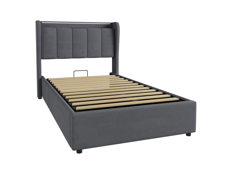  Lit coffre 90x200 cm, lit simple avec sommier et tête de lit pour adolescents, sans matelas  - Conforama E