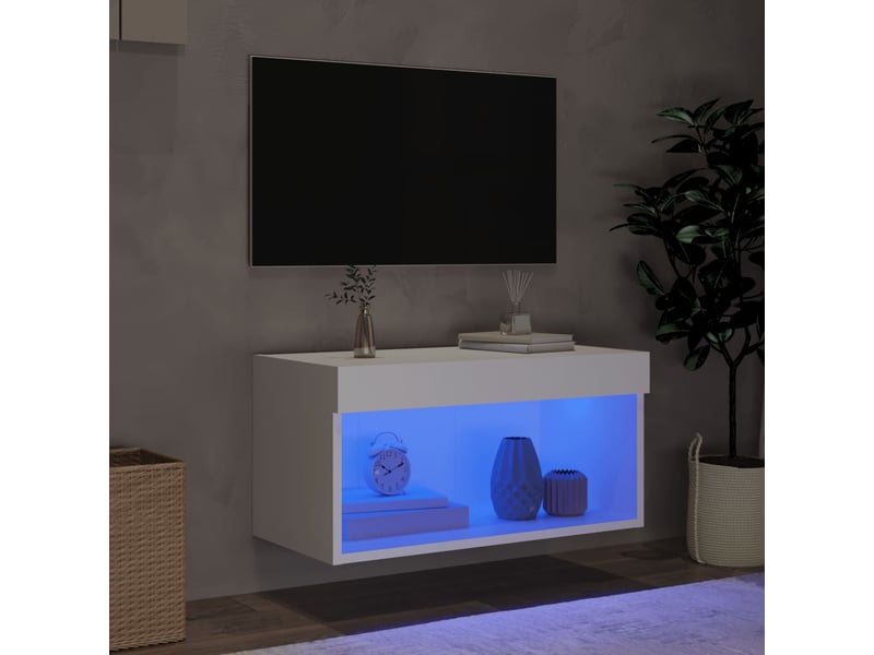  Meuble tv - banc tv - meuble de rangement avec lumières led blanc 60x30x30 cm  - Conforama C