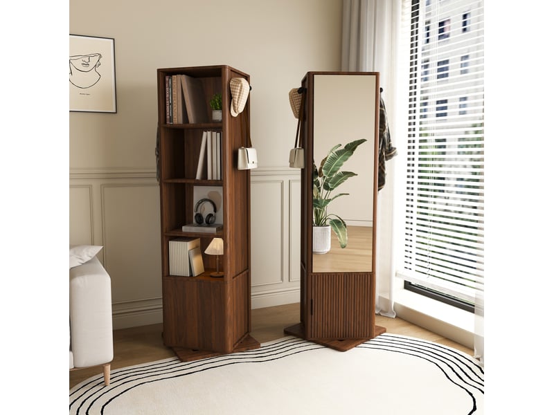  Armoire à bijoux pivotante modenvie miroir psyché 360° 50 x 50 x 170 cm noyer foncé  - Conforama B