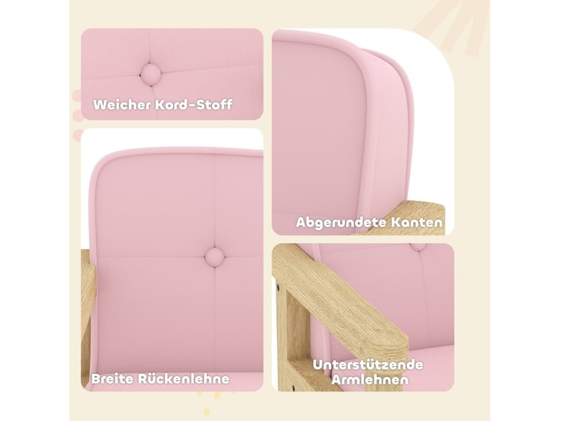  Fauteuil enfant rose 46,5 x 44 x 45 cm en bois, tissu aspect velours côtelé, rembourré 3 à 8 ans  - Conforama D