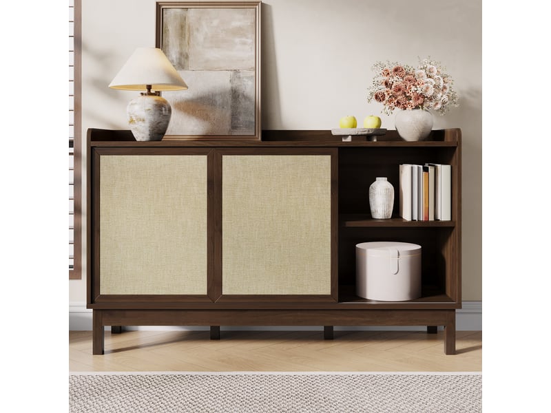 Buffet coulissant avec tiroirs 150x80 cm meuble rangement salon cuisine aggloméré naturel - Conforama B