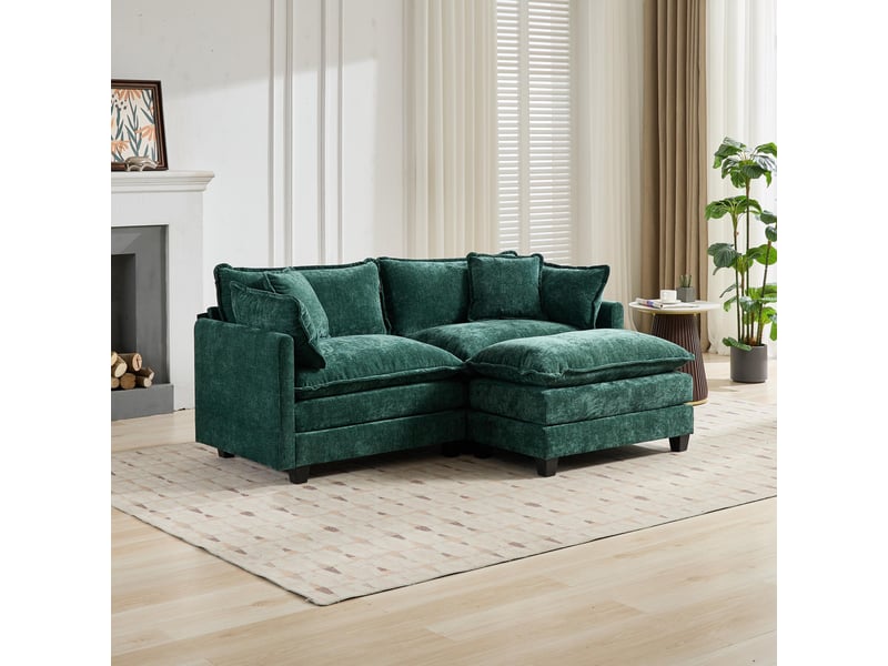  Canapé droit 2 places 195 × 75 × 84 cm en chenille vert, assise souple IKSETERA TRADING LTD - Conforama R