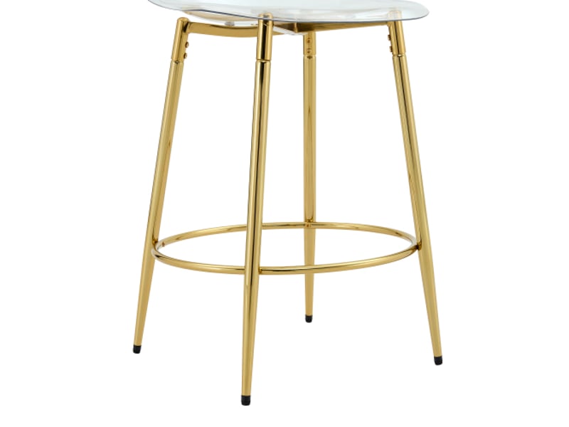  Ensemble bar 89 cm - table en verre et 2 tabourets transparents - cadre doré, pieds confortables, cuisine ouverte  - Conforama E