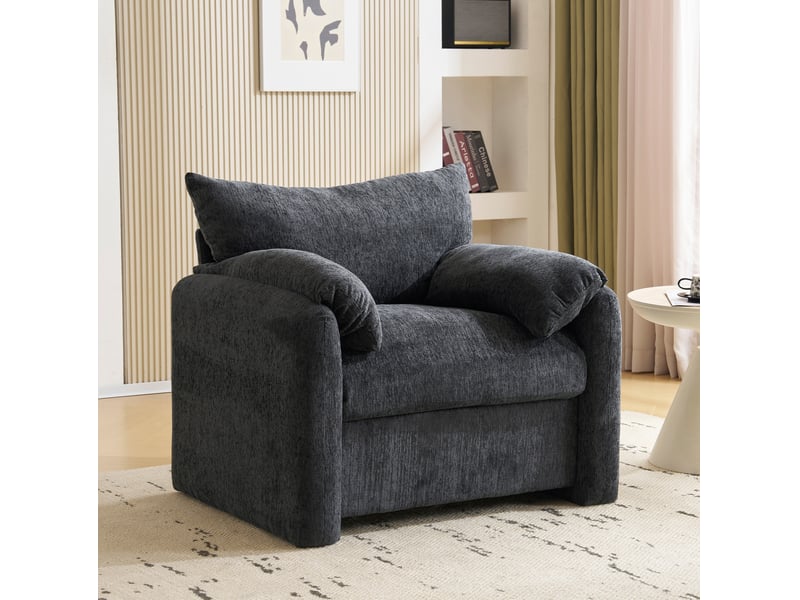 Fauteuil fixe 1 place en tissu gris, mousse haute élasticité et ressorts ensachés, confortable au quotidien - Conforama B