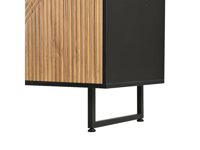 Buffet 4 portes noir et bois naturel 160x40x75 cm, meuble tv salon avec 3 pieds, design moulé sous vide - Conforama E