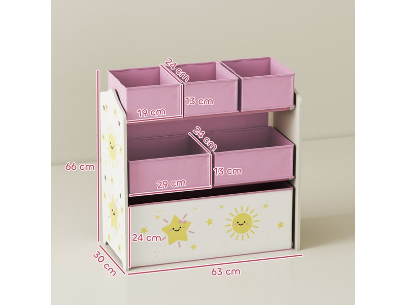  Meuble de rangement mobile à 3 niveaux avec 6 paniers, rose  - Conforama D