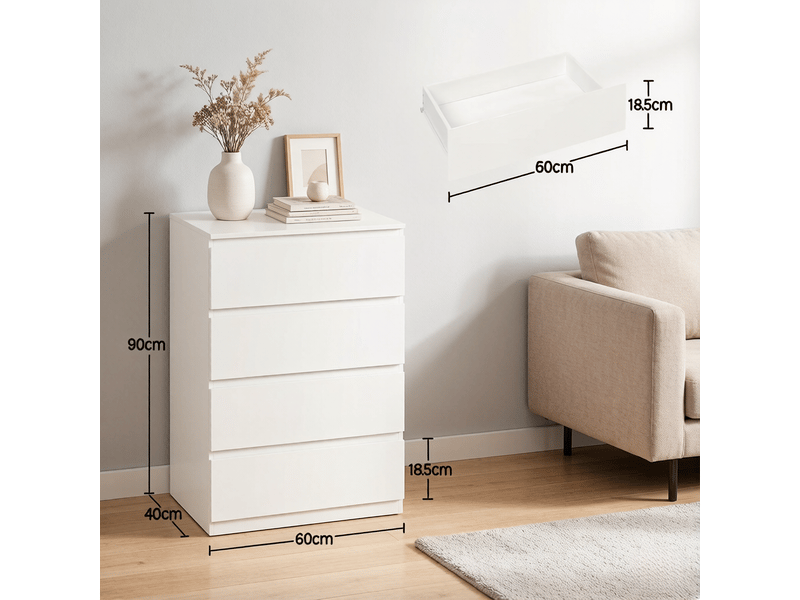  Commode 4 tiroirs meuble de rangement blanc 60 x 40 x 90 cm T5828P515037 - Conforama C