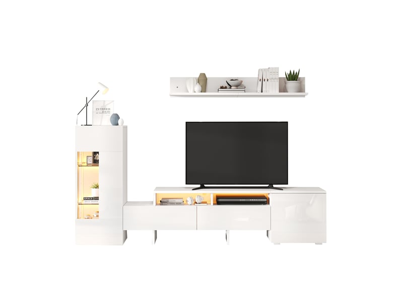  Ensemble meuble tv modenvie 3 pièces led blanc pour téléviseur jusqu'à 70 pouces  - Conforama A