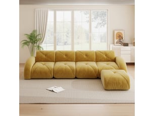 Canapé d'angle, canapé modulable – 4 places, base antidérapante, avec repose-pieds, sans montage, jaune