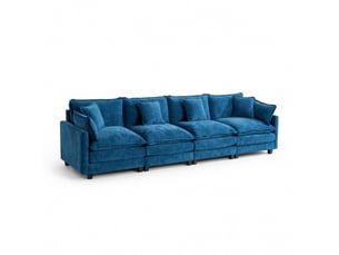 Canapé cloud 4 places moderne en tissu chenille bleu double coussin rembourré